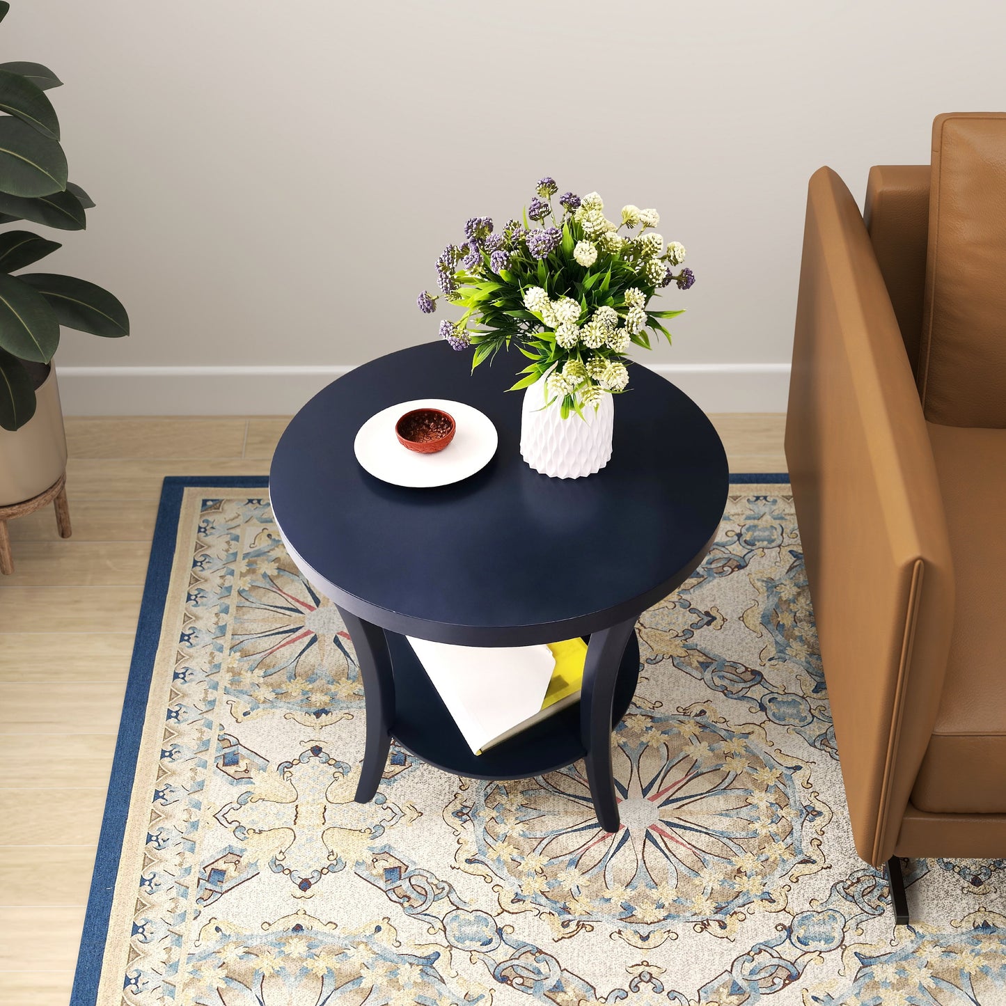 Perth Espresso Round End Table with Shelf