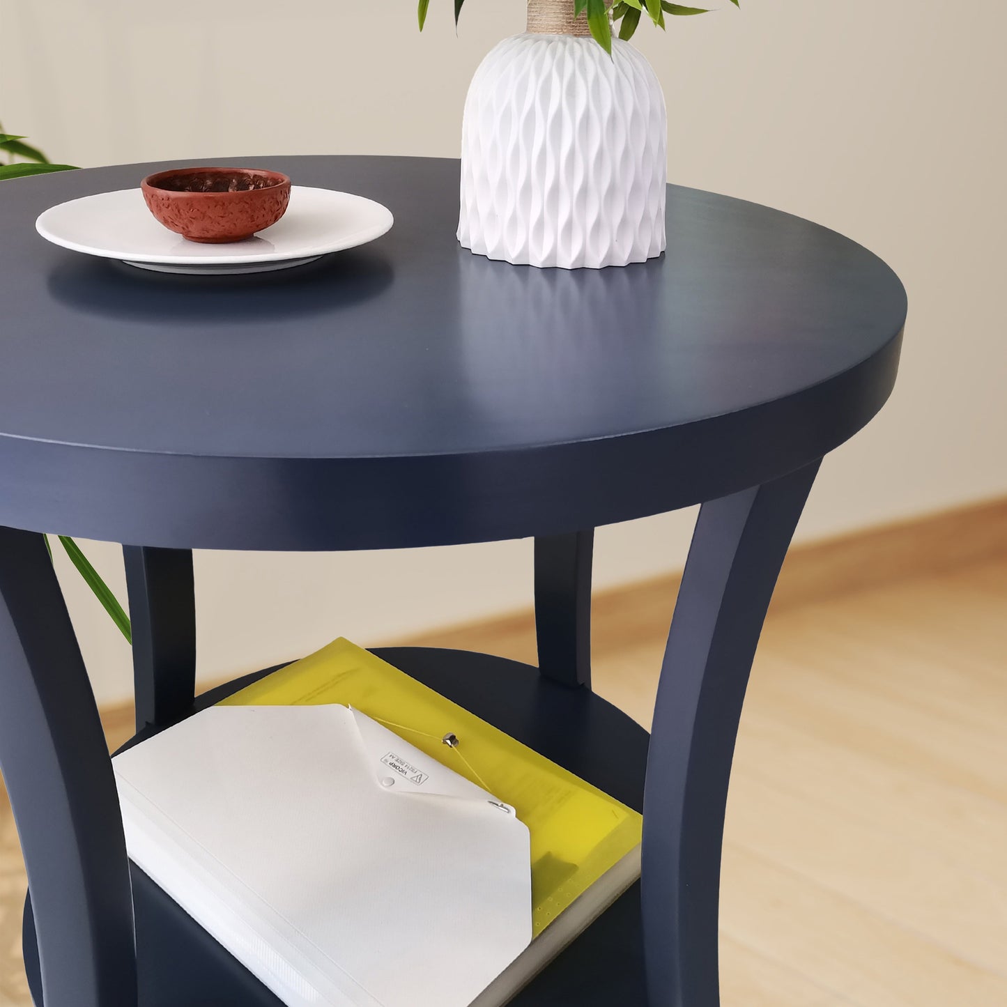 Perth Espresso Round End Table with Shelf