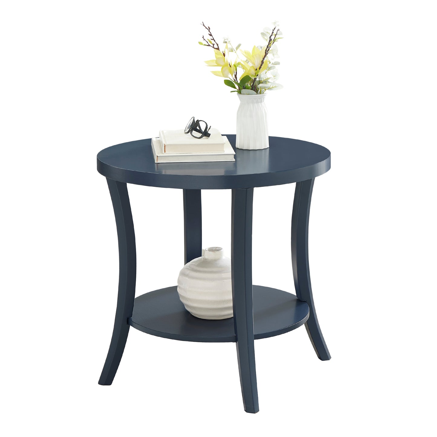 Perth Espresso Round End Table with Shelf