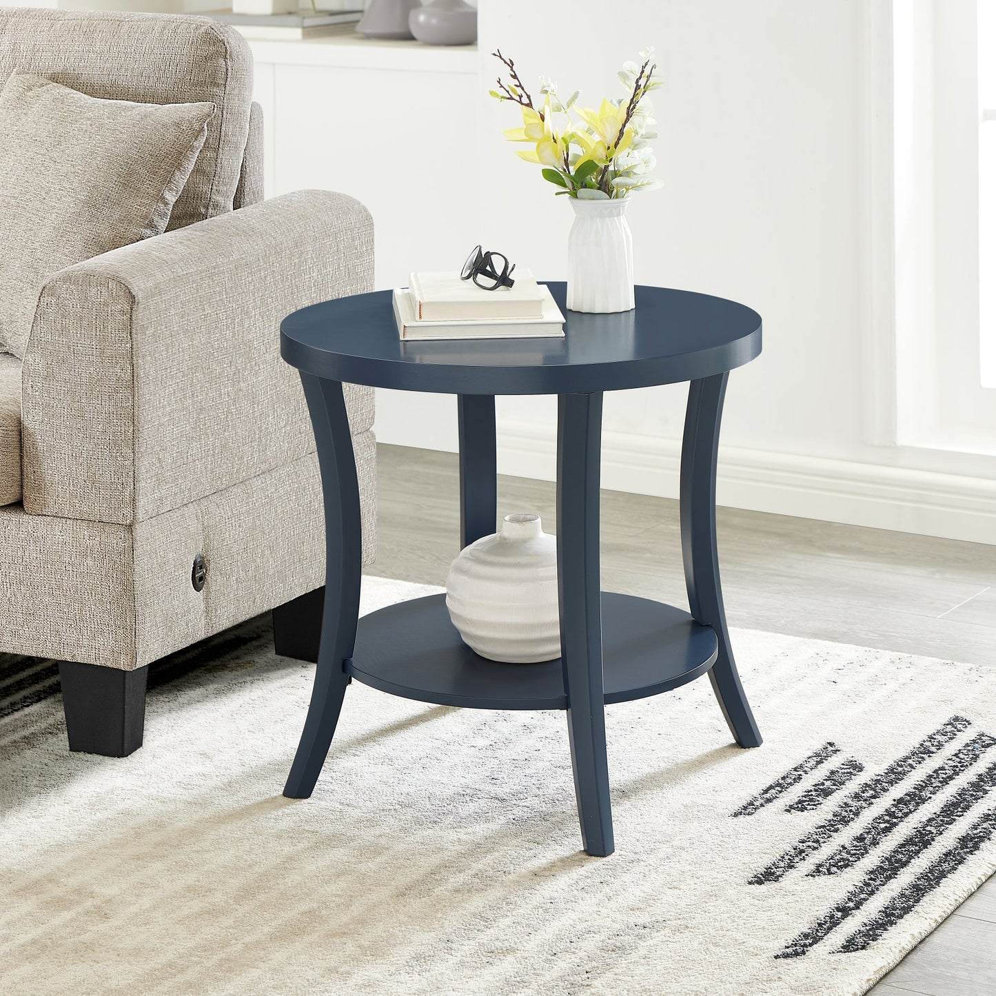 Perth Espresso Round End Table with Shelf