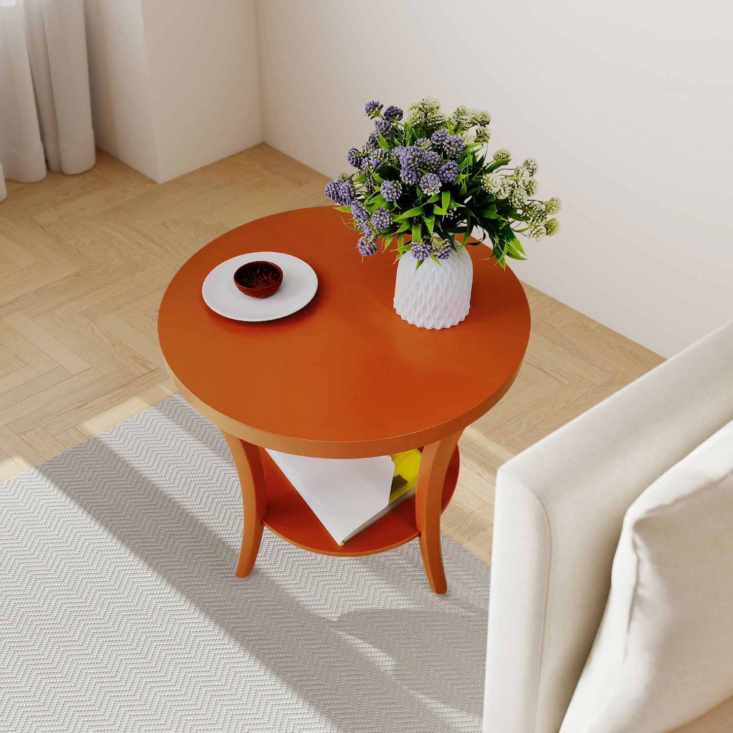 Perth Espresso Round End Table with Shelf