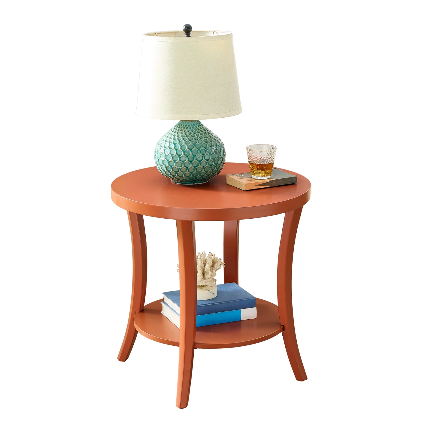 Perth Espresso Round End Table with Shelf