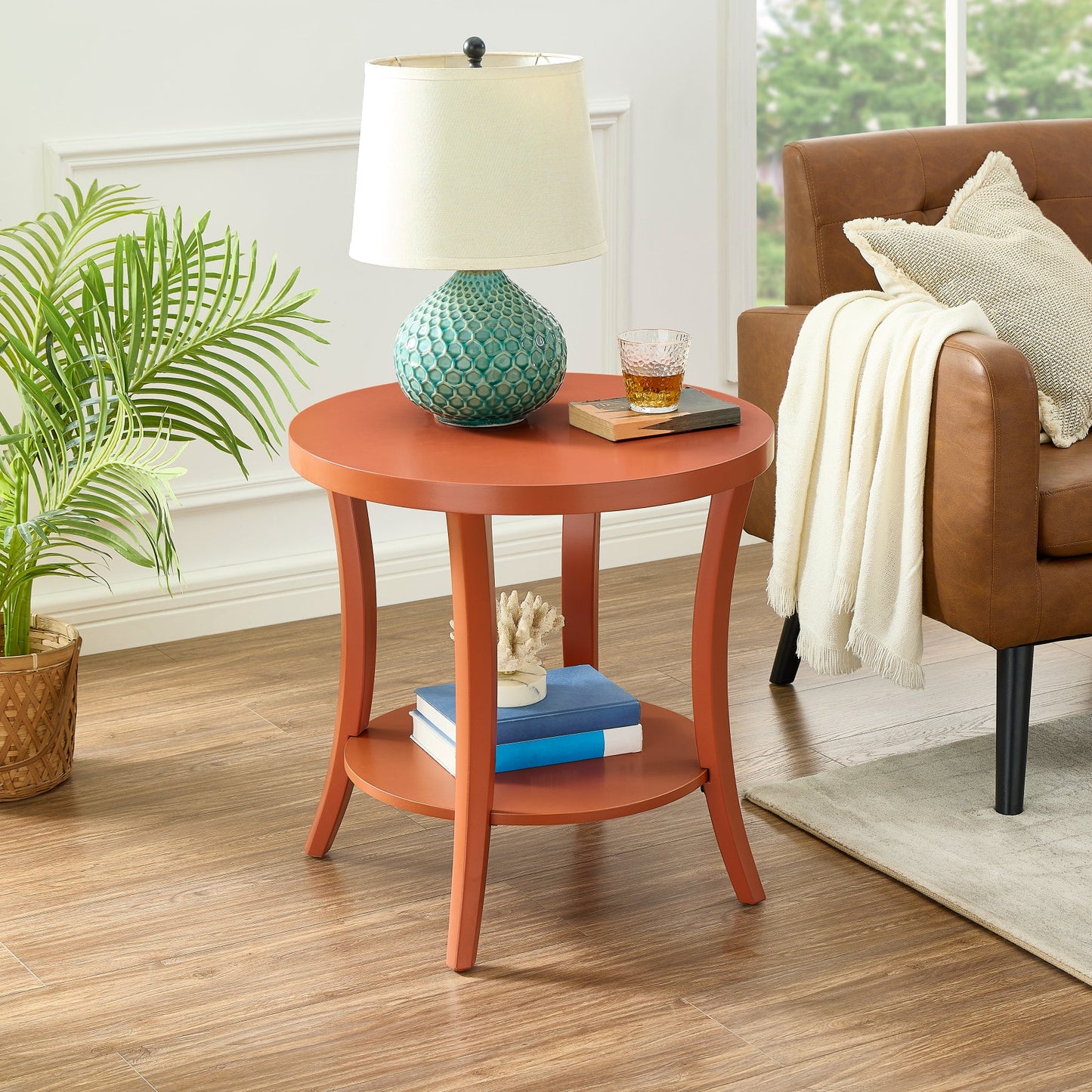 Perth Espresso Round End Table with Shelf