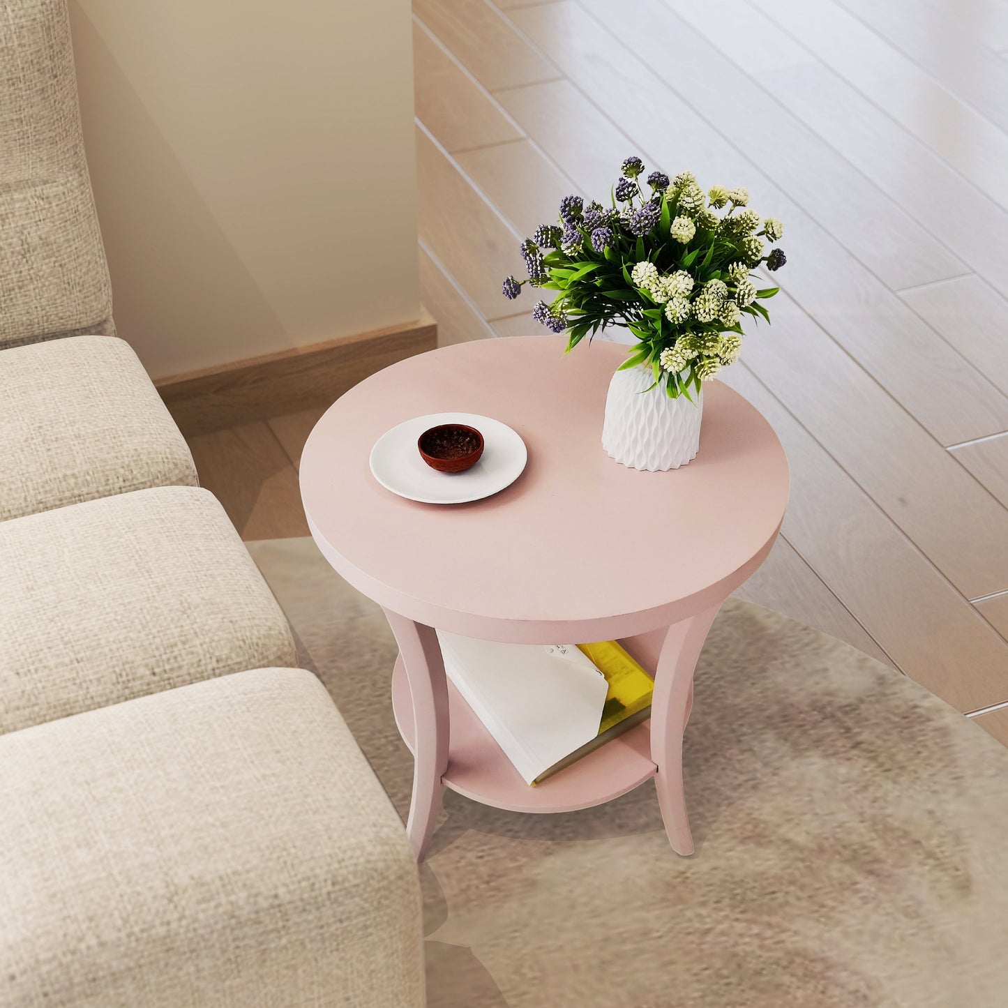 Perth Espresso Round End Table with Shelf