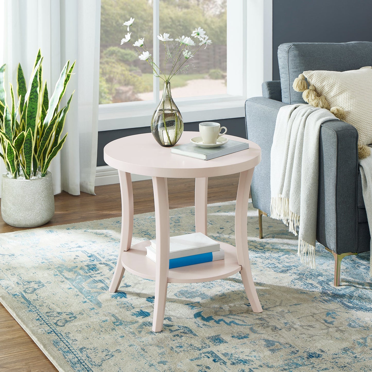 Perth Espresso Round End Table with Shelf