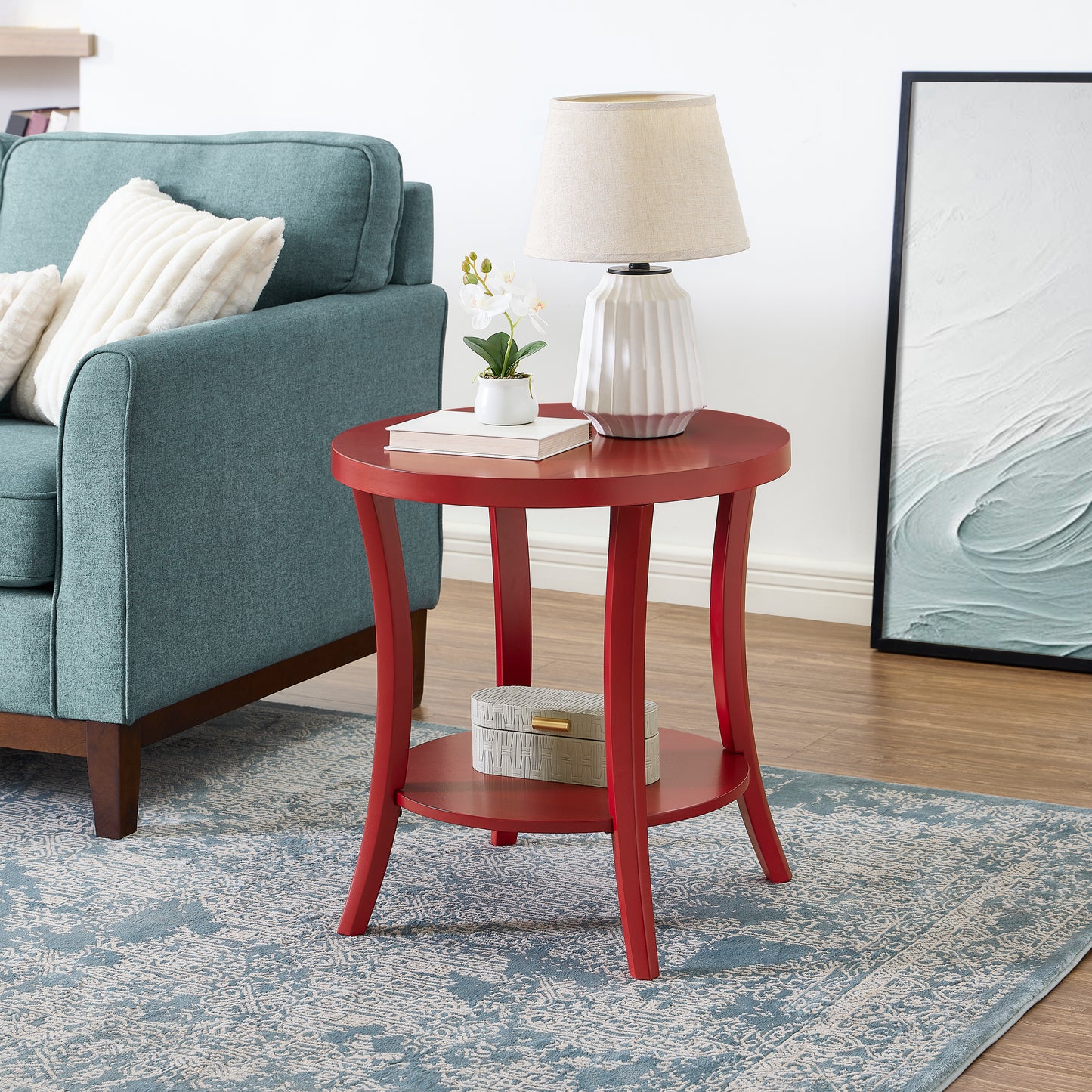 Perth Espresso Round End Table with Shelf