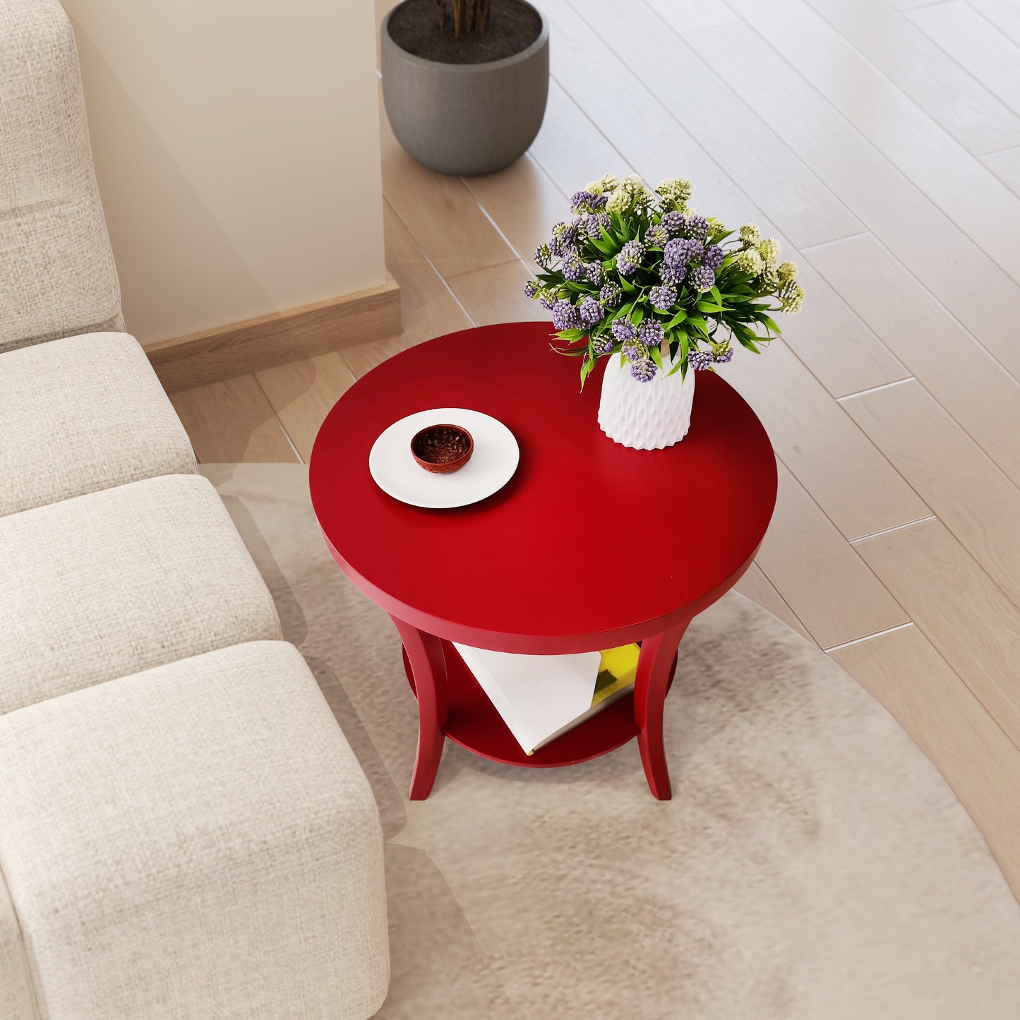 Perth Espresso Round End Table with Shelf