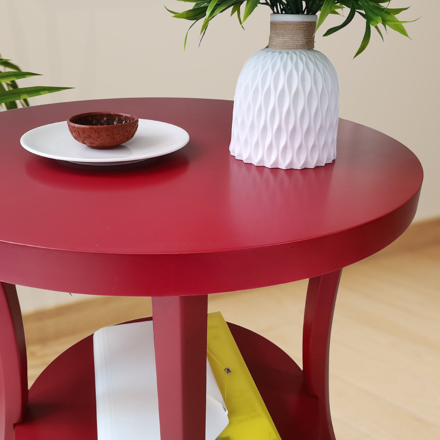 Perth Espresso Round End Table with Shelf