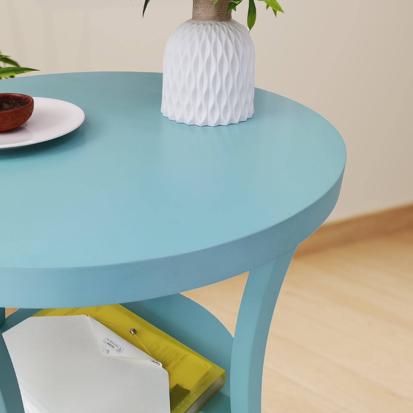 Perth Espresso Round End Table with Shelf