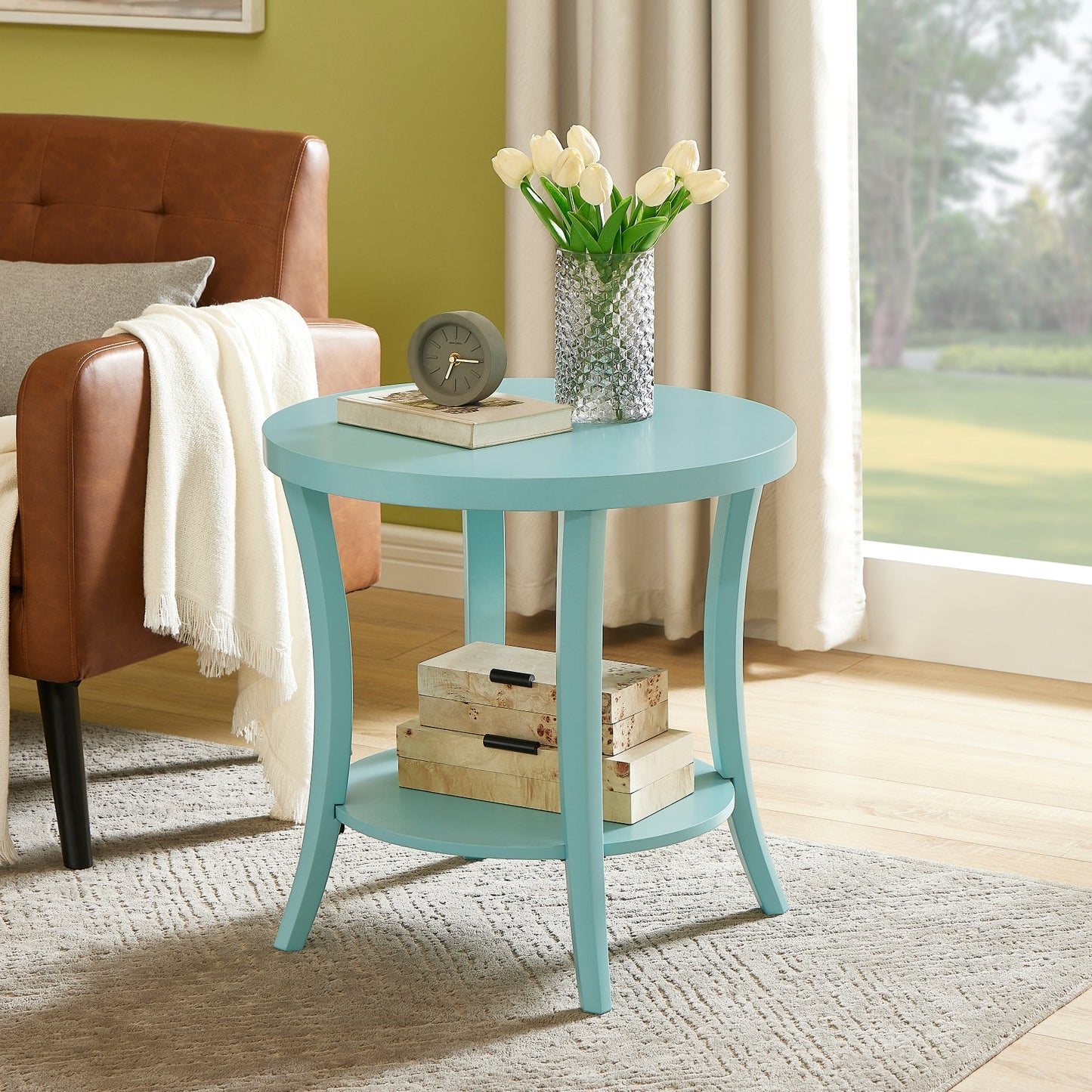 Perth Espresso Round End Table with Shelf