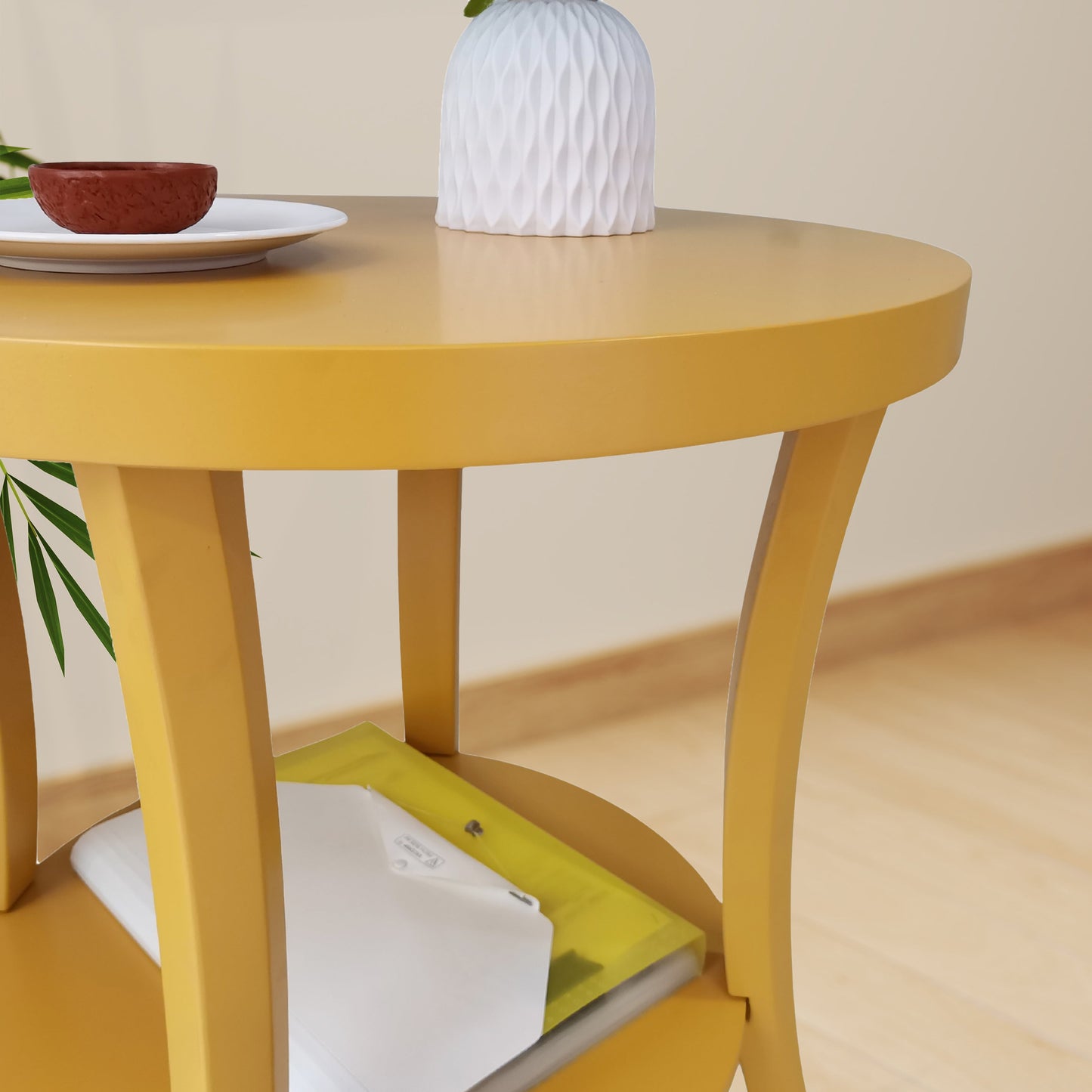 Perth Espresso Round End Table with Shelf