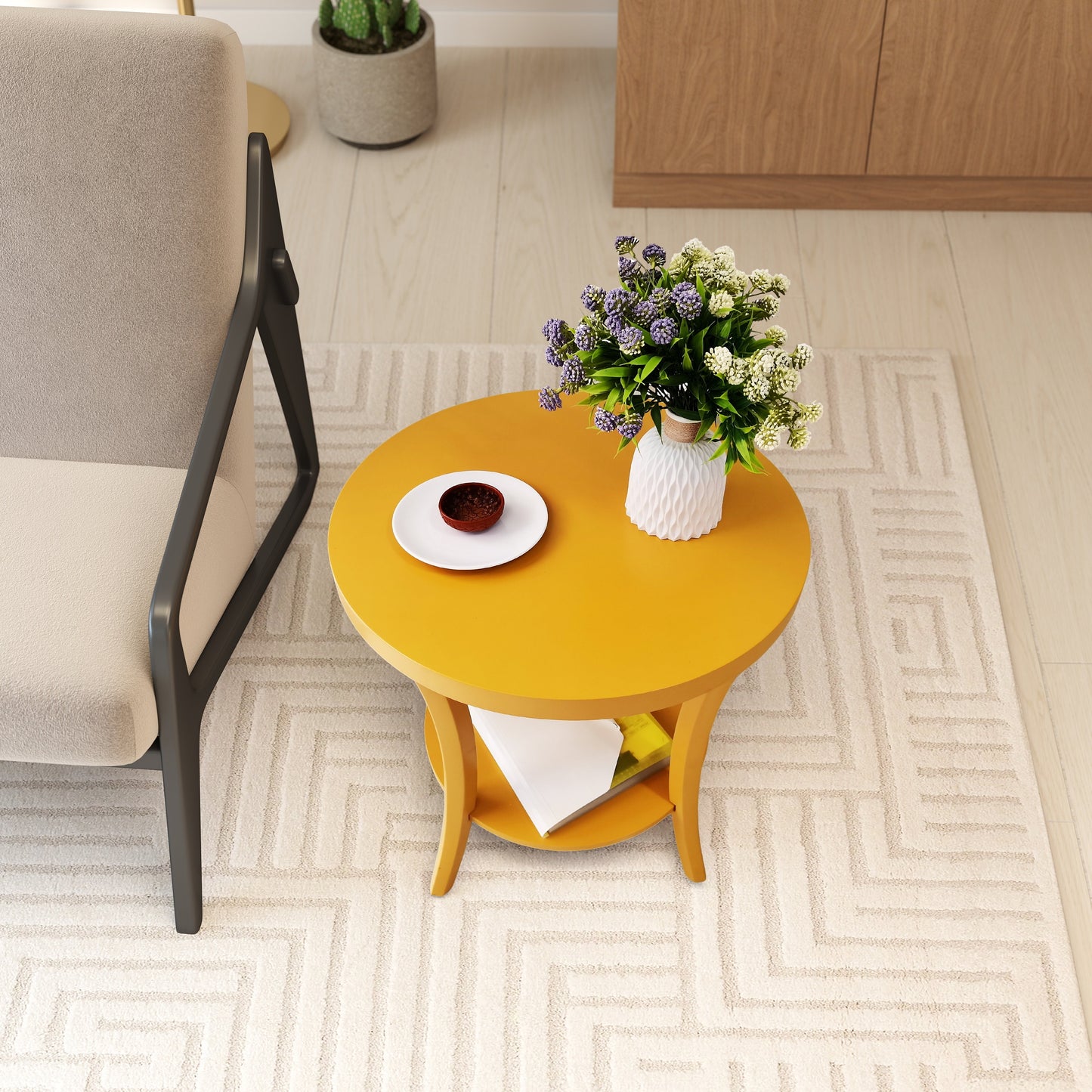 Perth Espresso Round End Table with Shelf