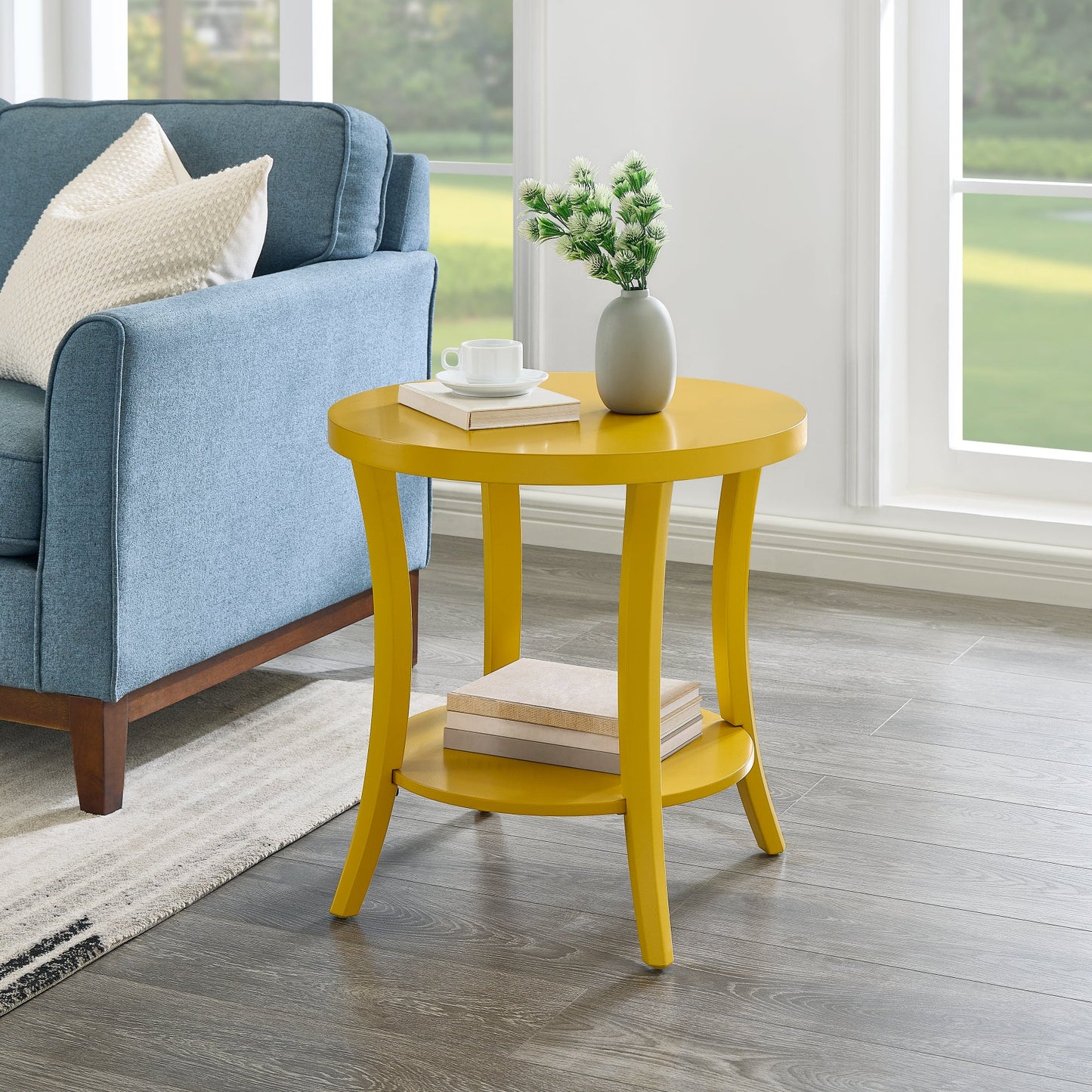 Perth Espresso Round End Table with Shelf