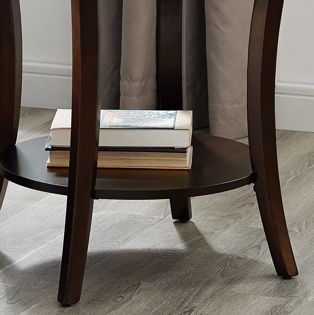 Perth Espresso Round End Table with Shelf