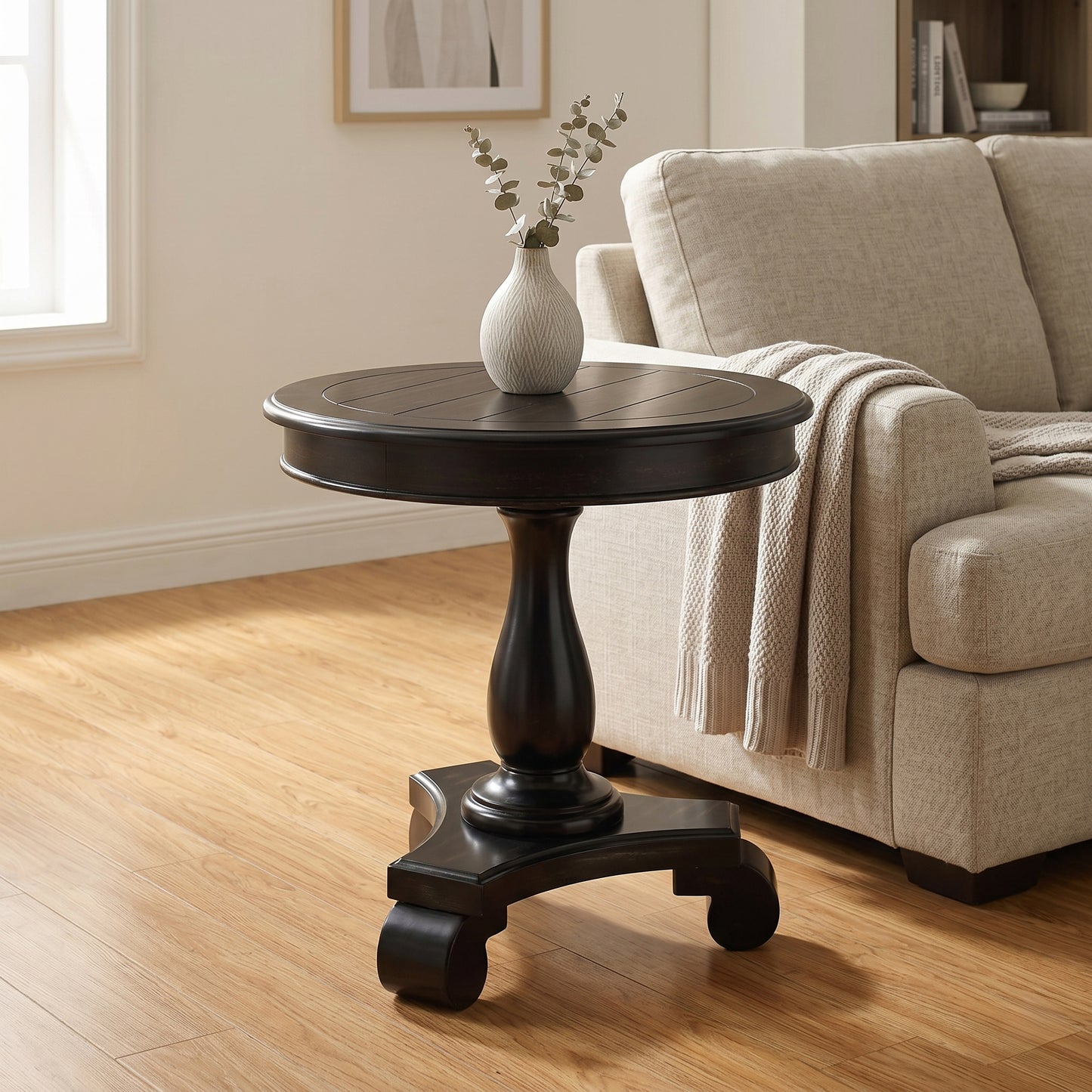 Rene Black Round Wood Pedestal Side Table