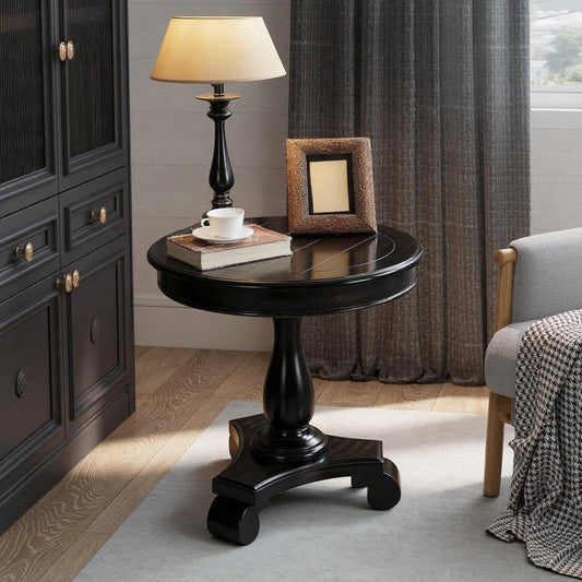 Rene Black Round Wood Pedestal Side Table