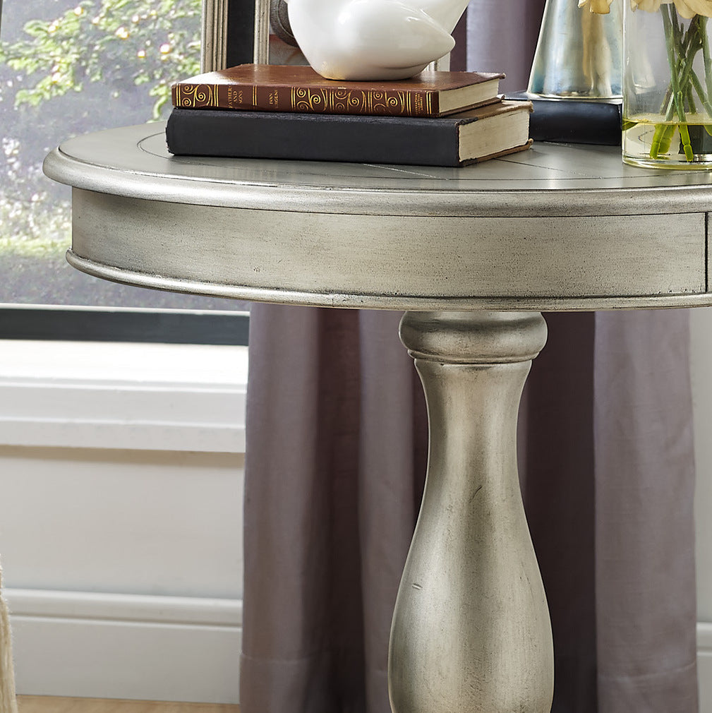 Roundhill Furniture Rene Round Wood Pedestal Side Table, Champagne