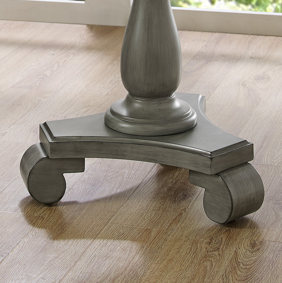 Roundhill Furniture Rene Round Wood Pedestal Side Table, Gray