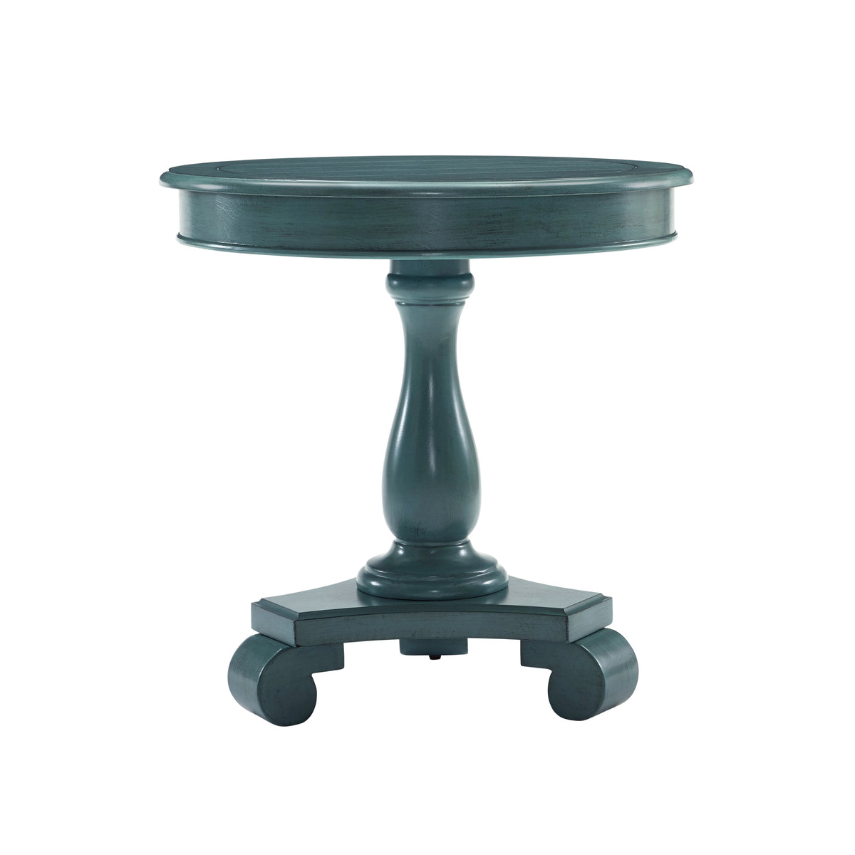 Rene Round Wood Pedestal Side Table, Teal