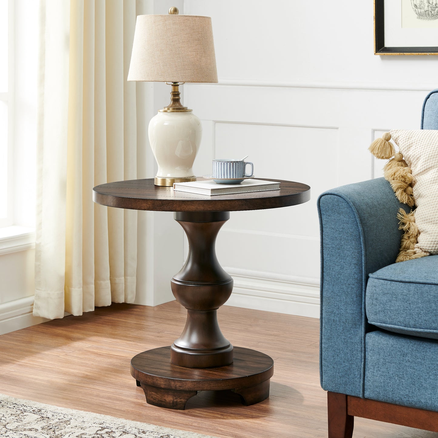 Roundhill Furniture Caesar Traditional Round Pedestal End Table