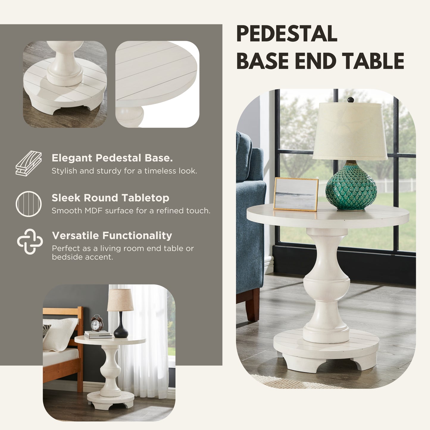 Roundhill Furniture Caesar Traditional Round Pedestal End Table