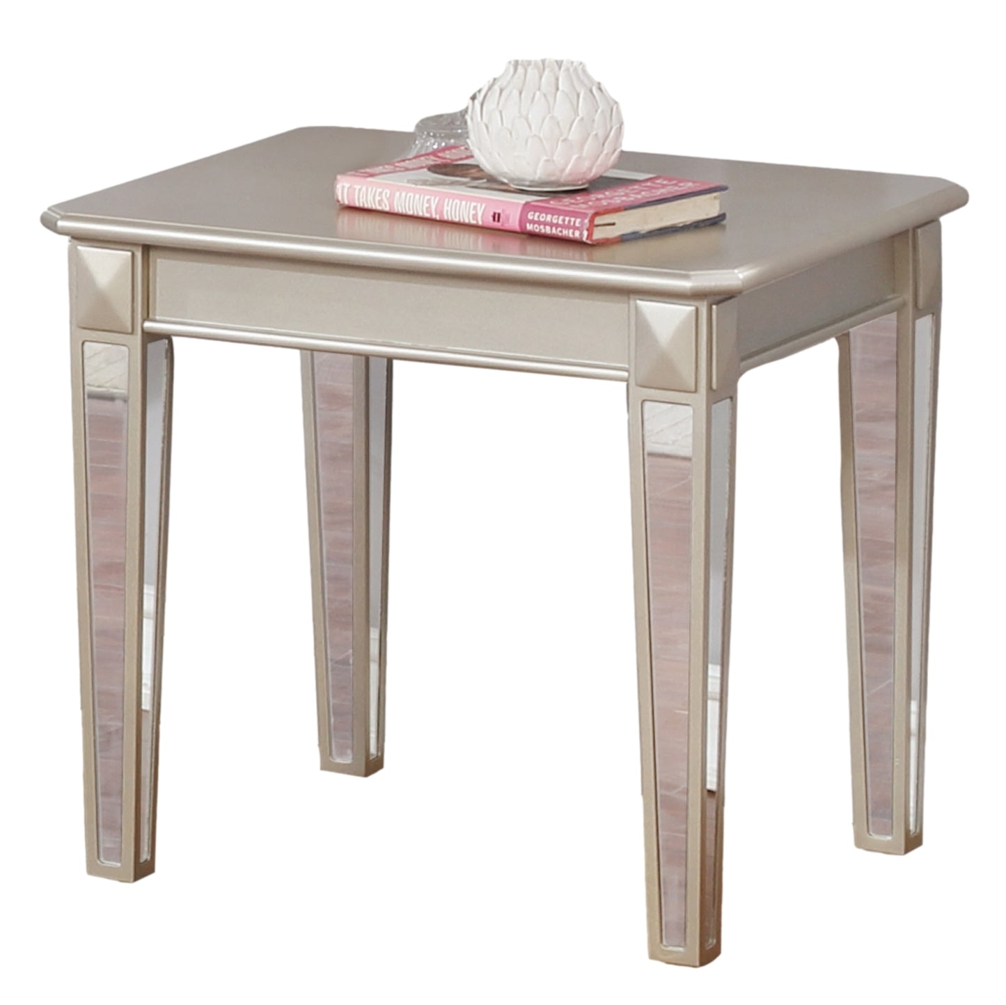 Roundhill Furniture Barent Contemporary Wood End Table with Mirrored Legs, Champagne