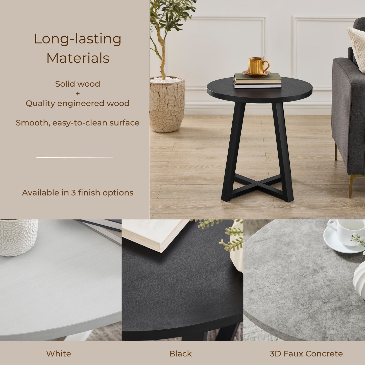 Roundhill Furniture Modern Harmony Wood Round End Table