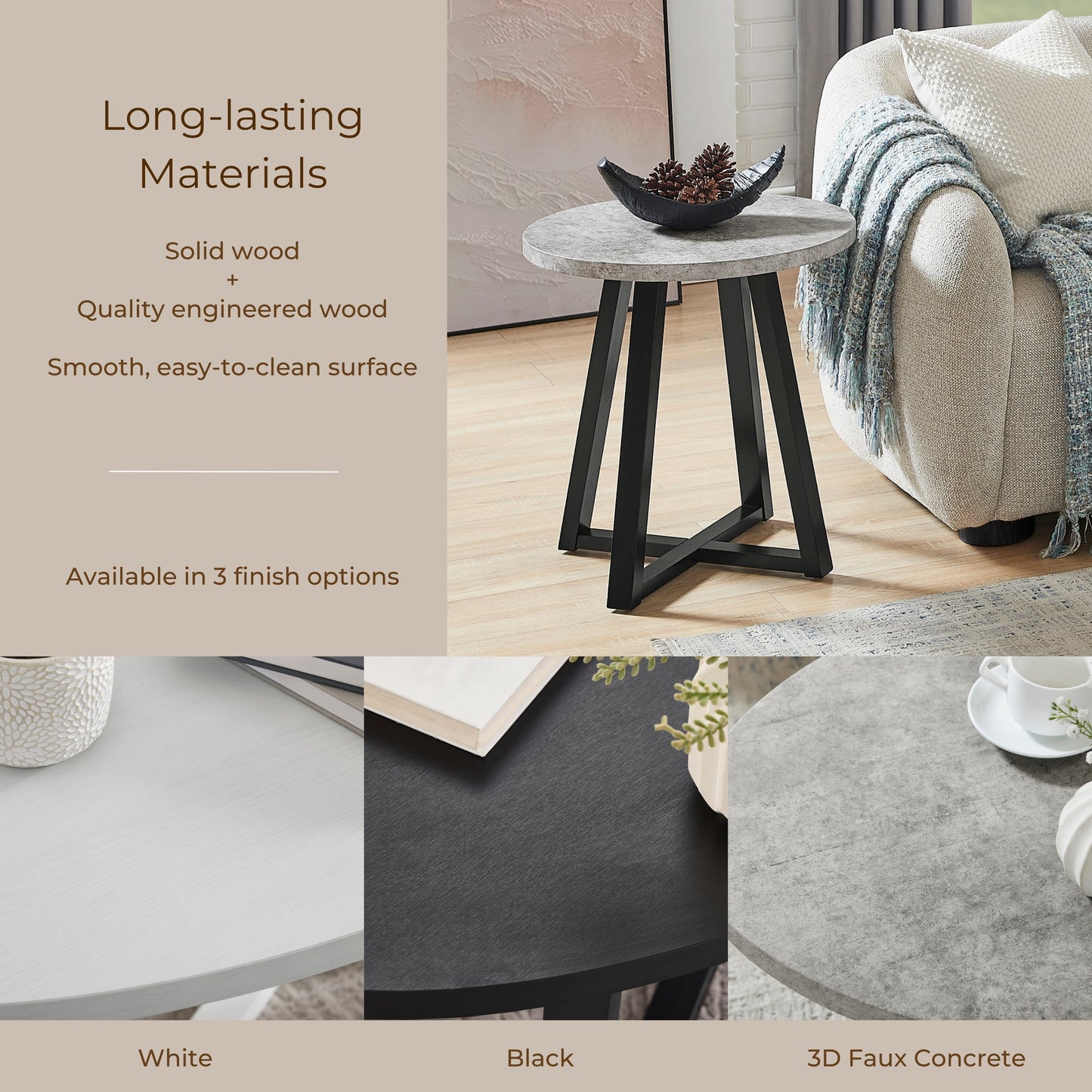 Roundhill Furniture Modern Harmony Wood Round End Table