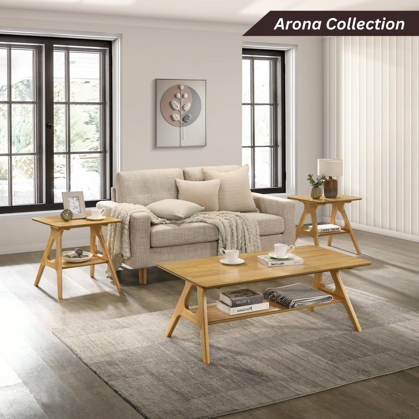 Roundhill Furniture Arona Mid-Century Modern Wood Shelf End Table