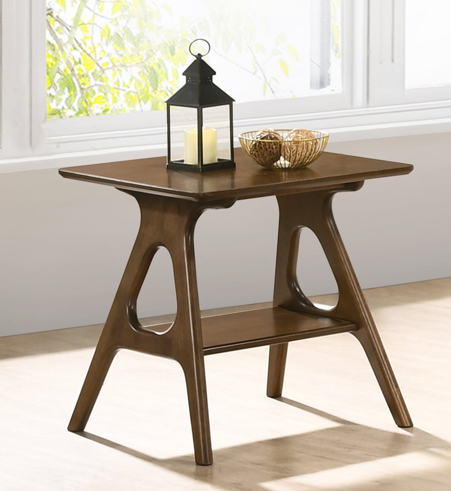 Roundhill Furniture Arona Mid-Century Modern Wood End Table with Shelf