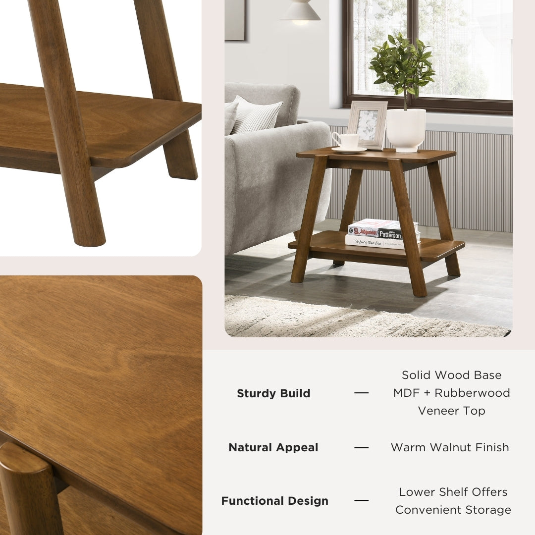 Roundhill Furniture Metz Mid-Century Modern Wood Shelf End Table