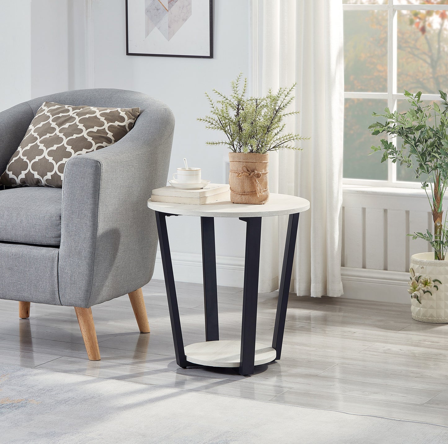 Roundhill Furniture Elysian Contemporary Round End Table with Shelf