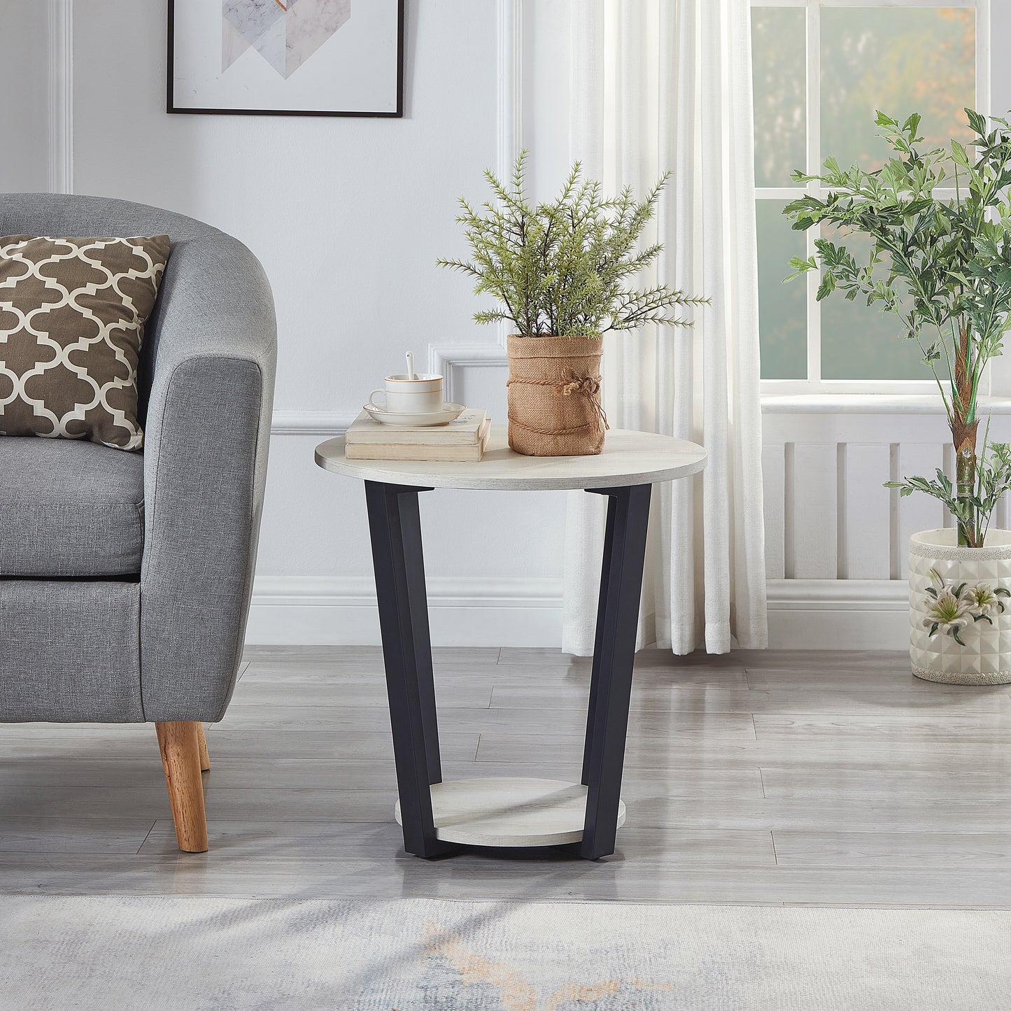 Roundhill Furniture Elysian Contemporary Round End Table with Shelf