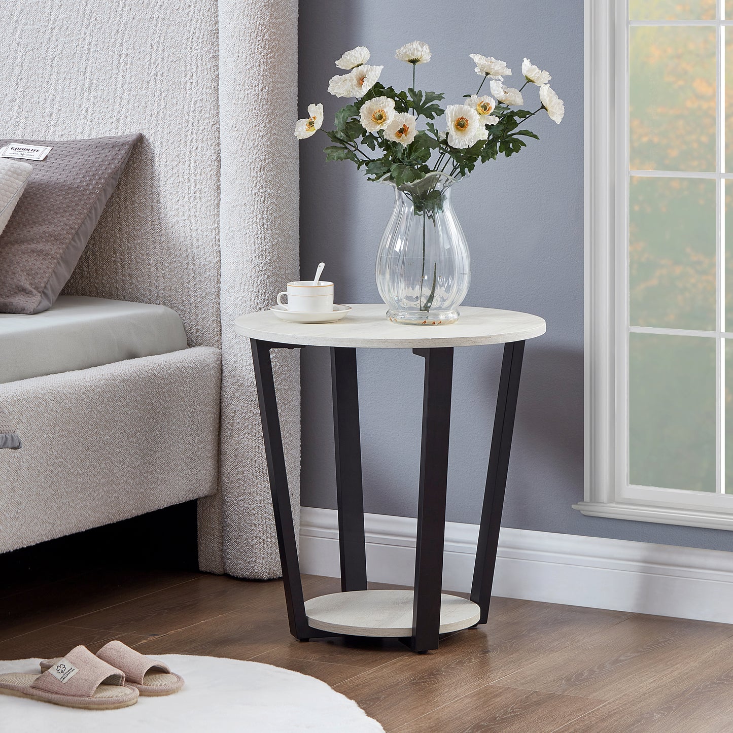 Roundhill Furniture Elysian Contemporary Round End Table with Shelf