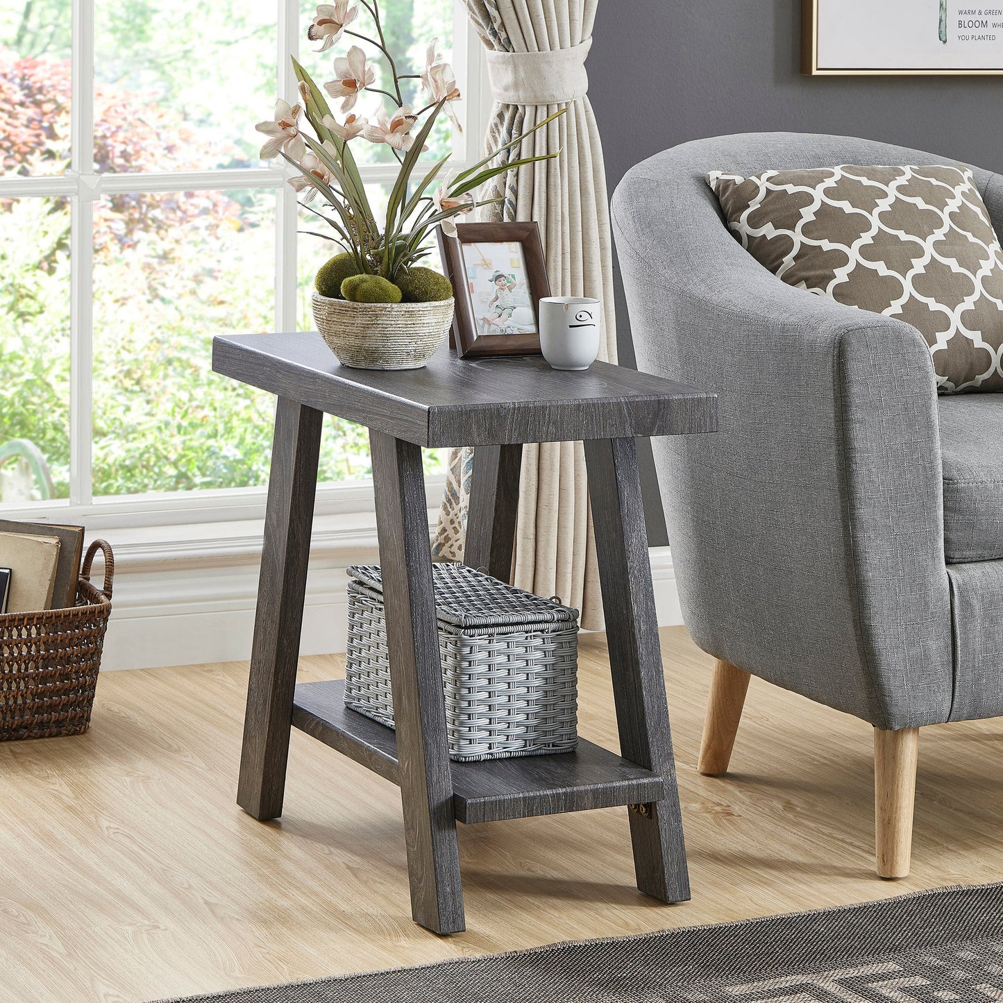 Roundhill Furniture Athens Contemporary Wood Shelf Side Table in Gray Finish