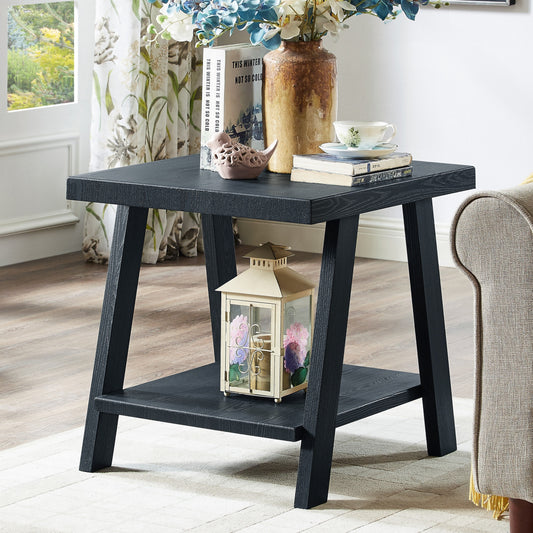 Roundhill Furniture Athens Contemporary Replicated Wood Shelf End Table in Black Finish