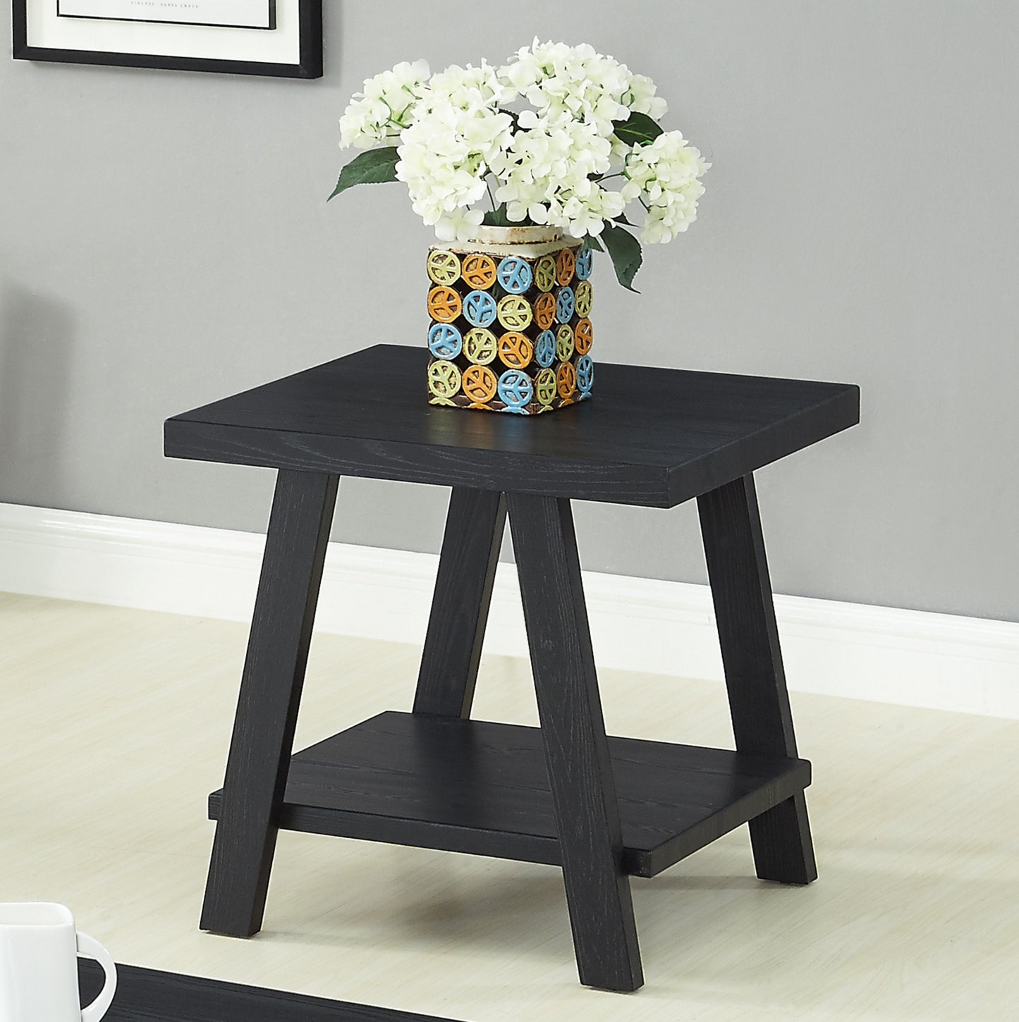 Roundhill Furniture Athens Contemporary Replicated Wood Shelf End Table in Black Finish