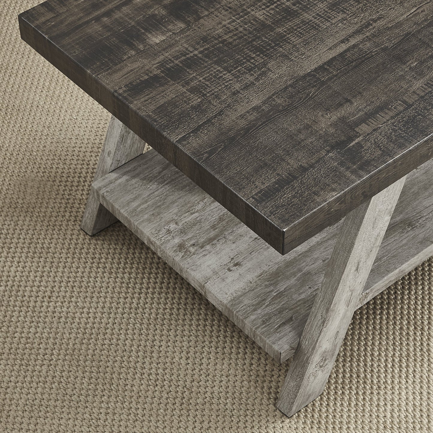 Roundhill Furniture Athens Contemporary Two-Tone Wood Shelf End Table in Weathered Walnut and Gray