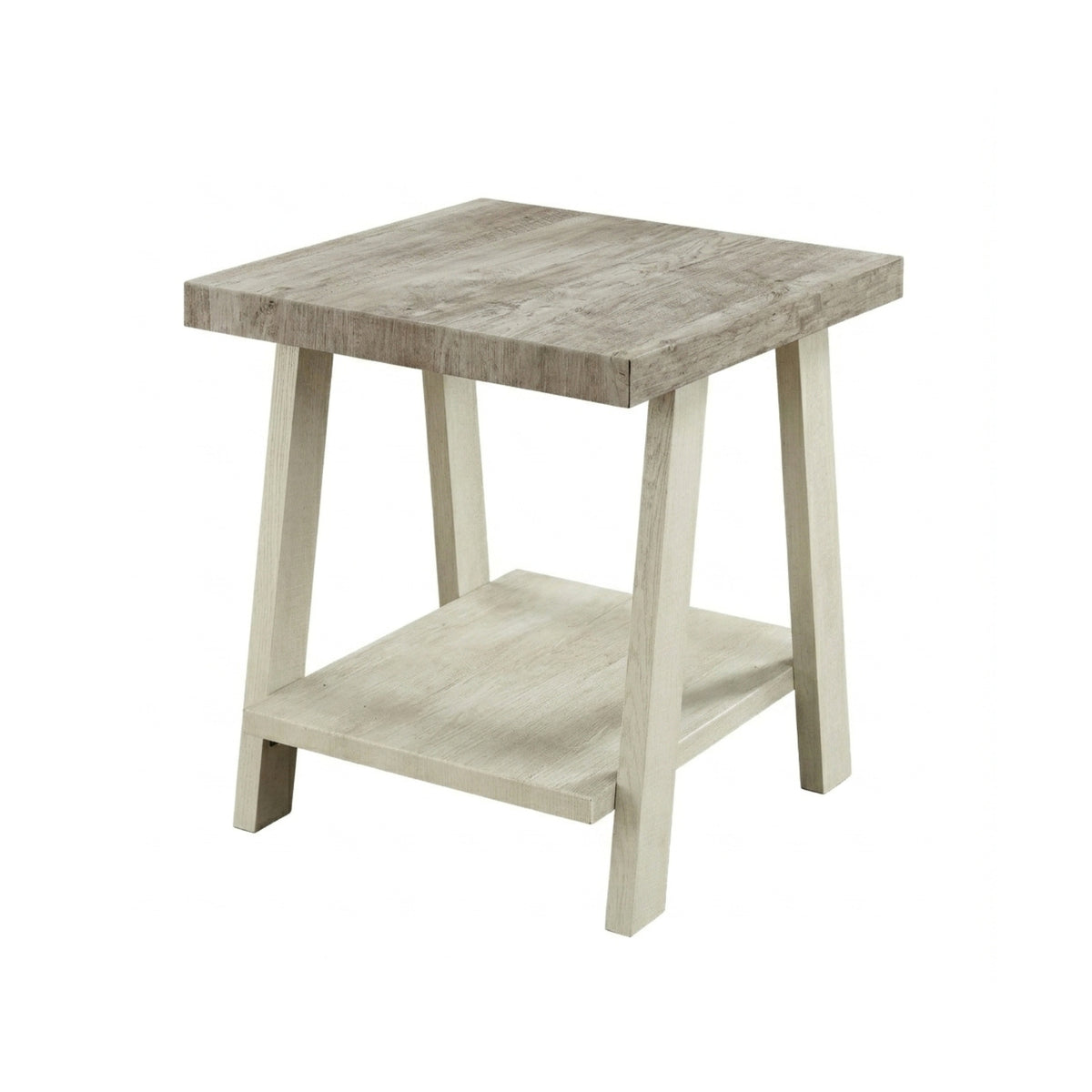 Athens Contemporary Two-Tone Wood Shelf End Table in Weathered Gray and Beige