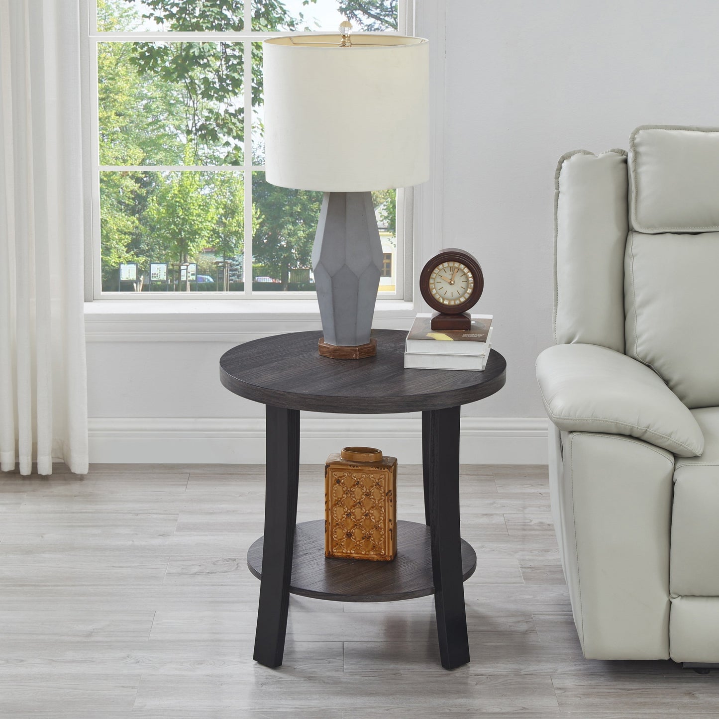 Anze Contemporary Round Wood Shelf End Table