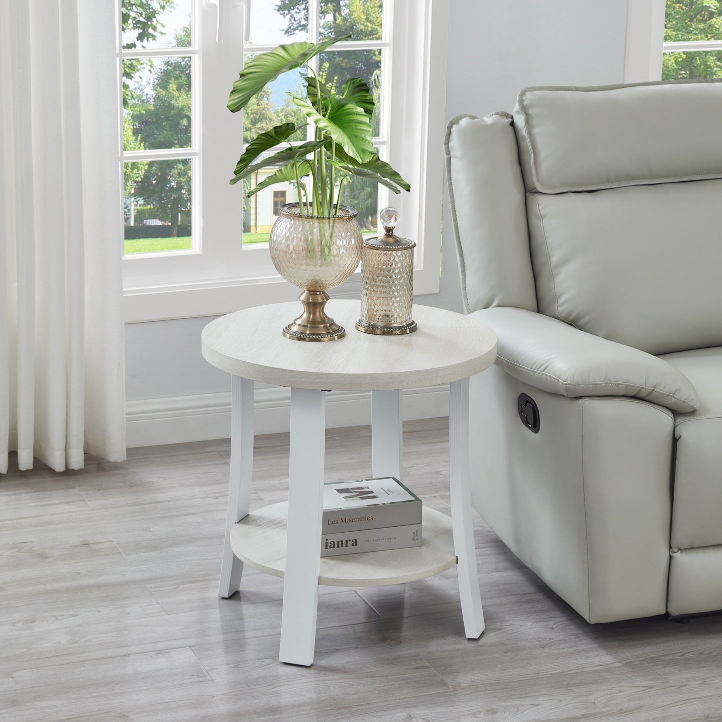 Anze Contemporary Round Wood Shelf End Table