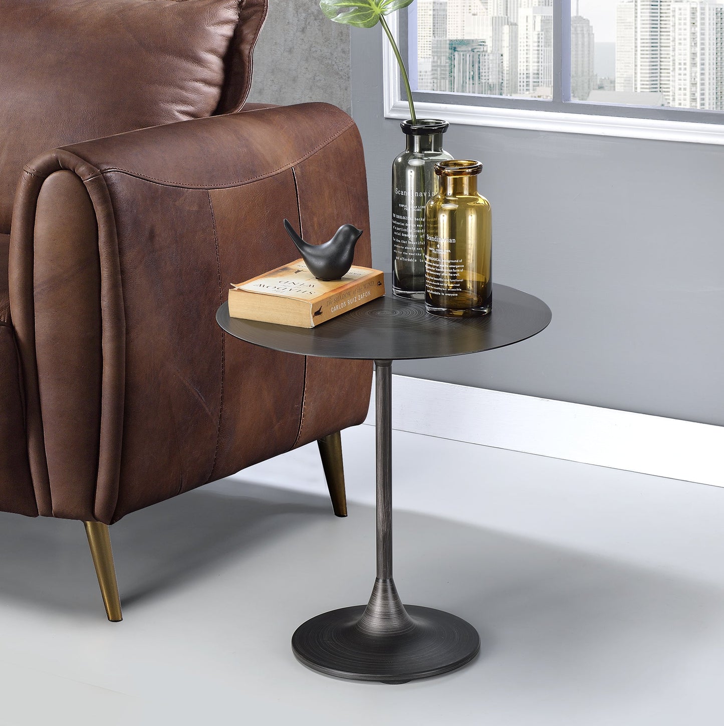 Kestrel Brushed Black Metal Pedestal End Table