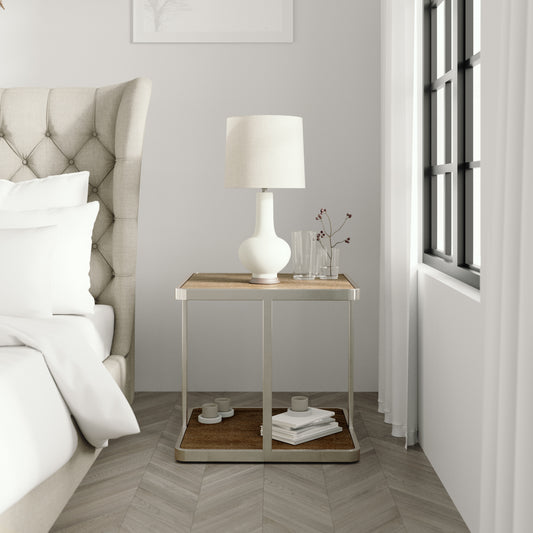 Roundhill Furniture Allan Contemporary Square End Table, Nightstand, Brown
