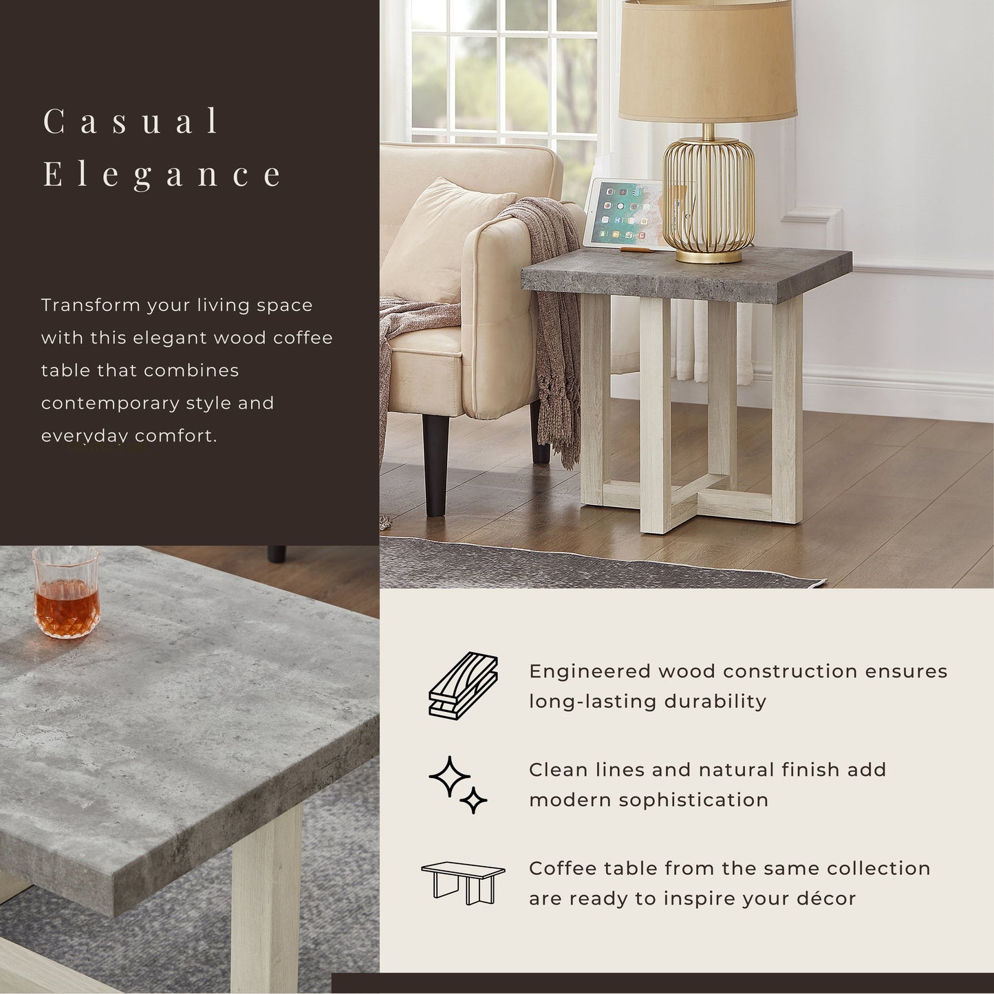 Roundhill Furniture Luno Contemporary End Table