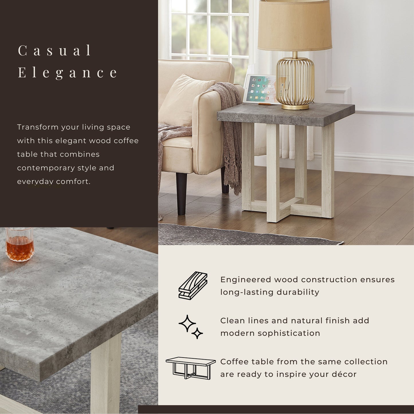 Roundhill Furniture Luno Contemporary End Table
