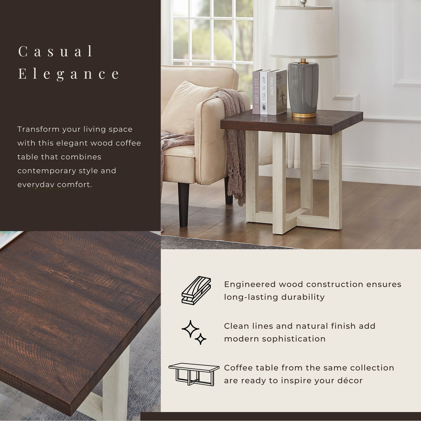 Roundhill Furniture Luno Contemporary End Table