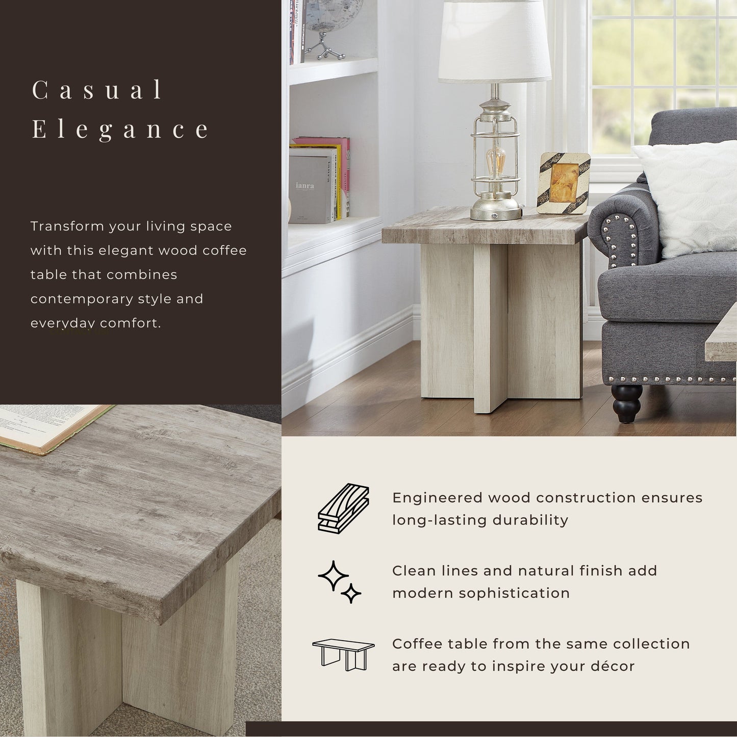 Roundhill Furniture Mchome Square End Table, Nightstand