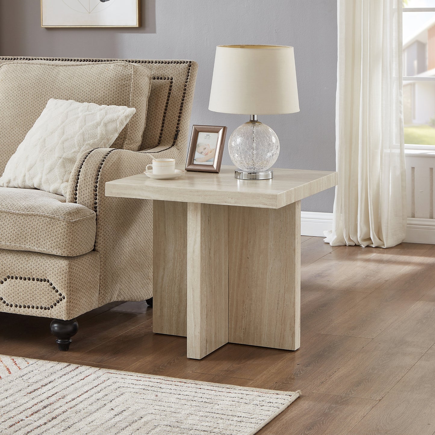 Roundhill Furniture Cavira Modern Faux Marble Living Room End/Side Table