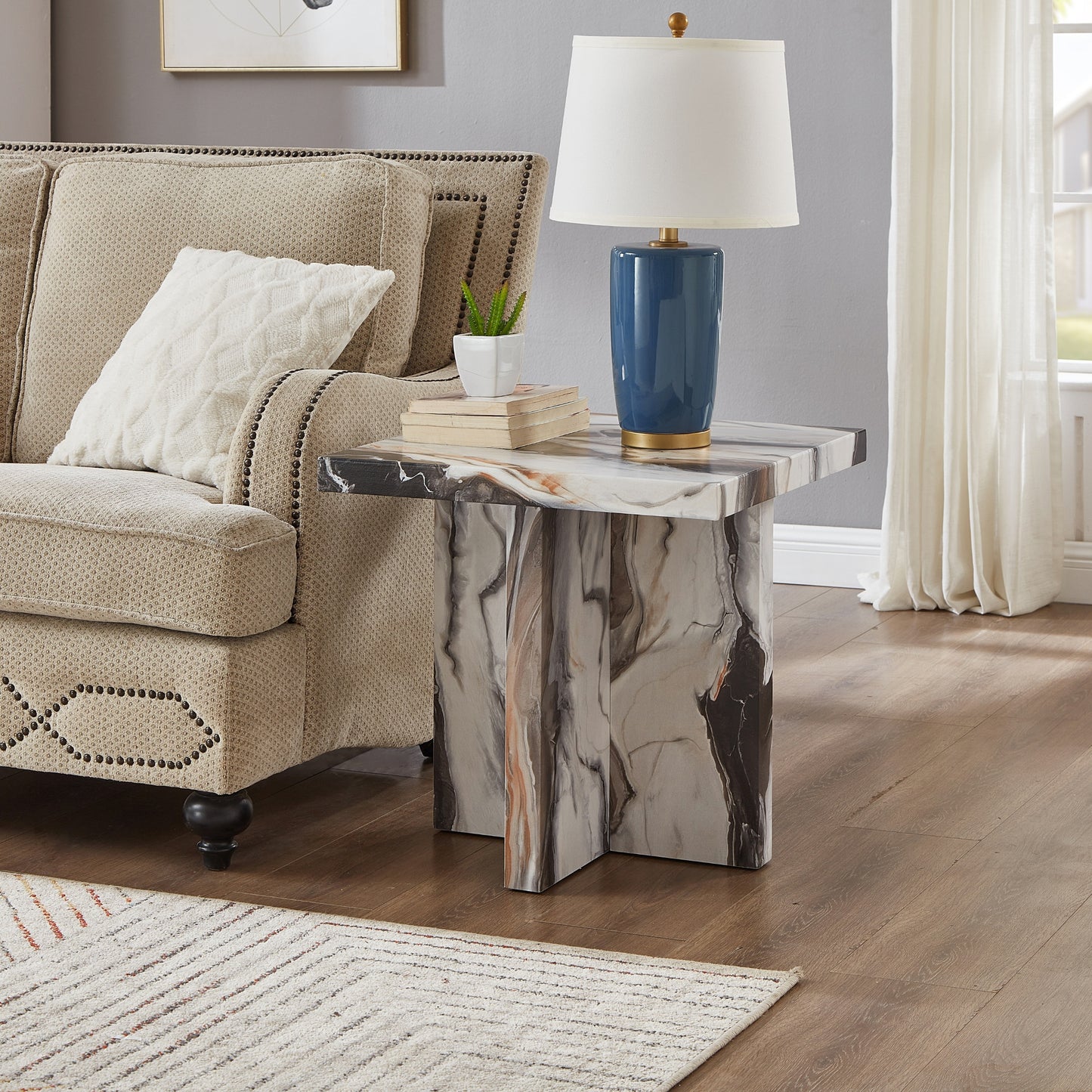 Roundhill Furniture Cavira Modern Faux Marble Living Room End/Side Table