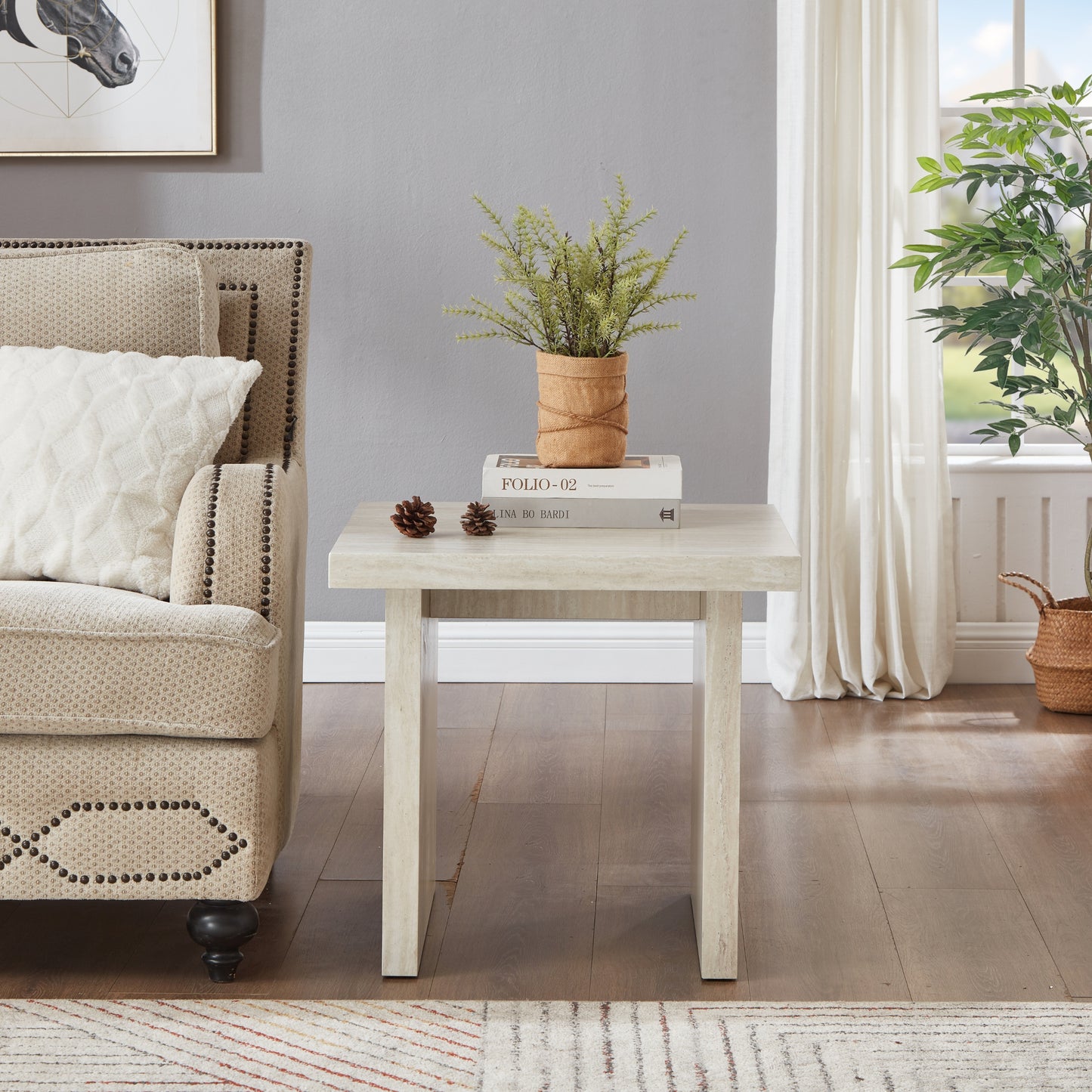 Roundhill Furniture Cavira Modern Faux Marble Living Room End/Side Table